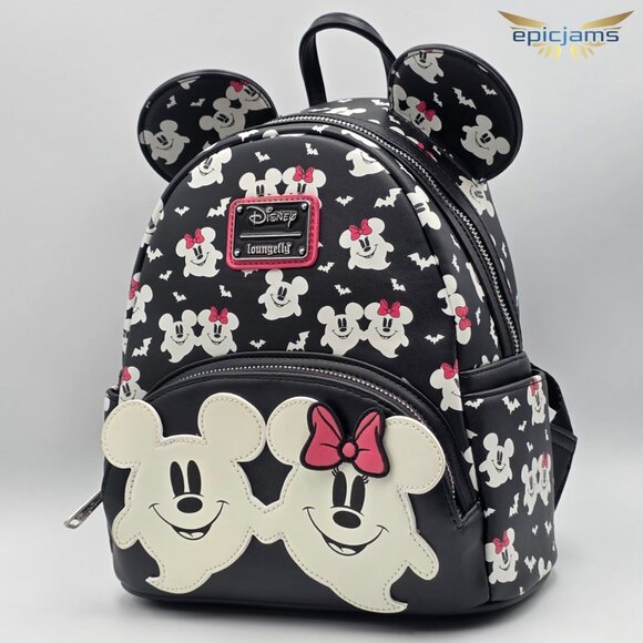 Loungefly Disney Mickey & Minnie Mouse Ghostly Glow-in-the-Dark Mini Backpack Se - Picture 4 of 9